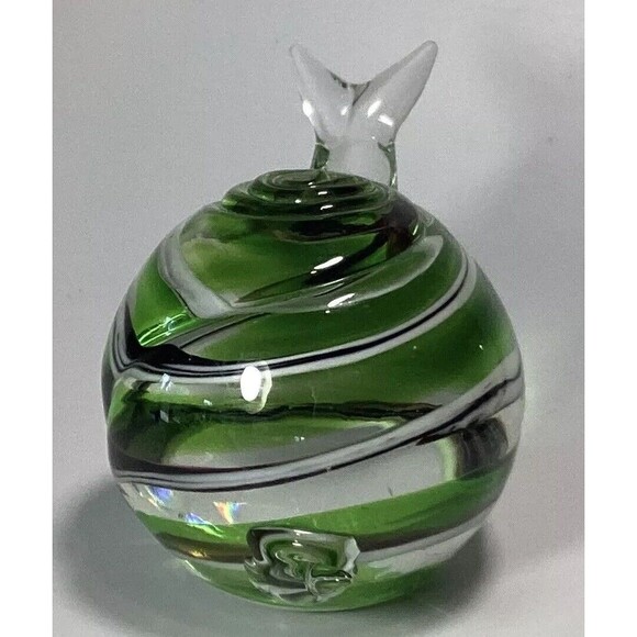 Paperweight Snail Art Glass Figurine Green Clear Swirl Vintage - Picture 5 of 6